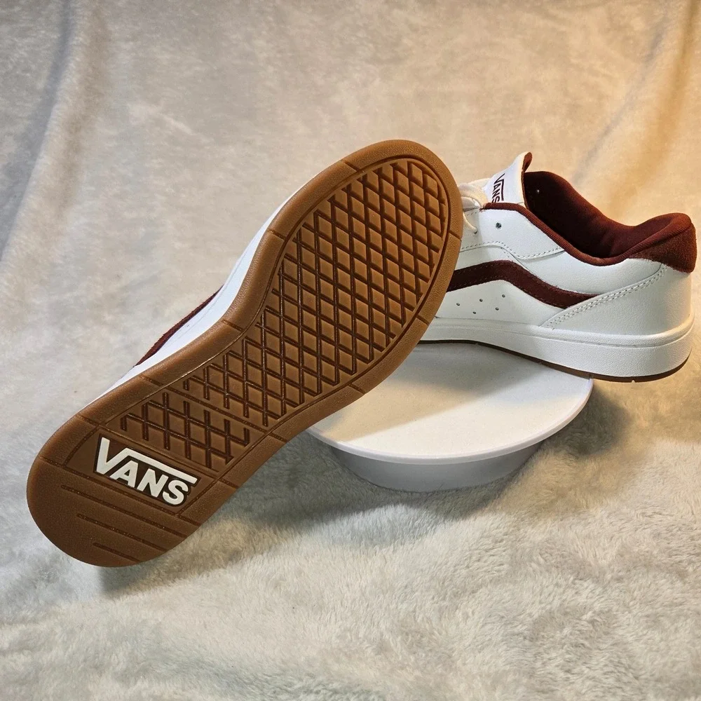 Vans Lowland CC White Burgundy ComfyCush Skate Sneakers Mens 8.5 VN0A4TUVBKA